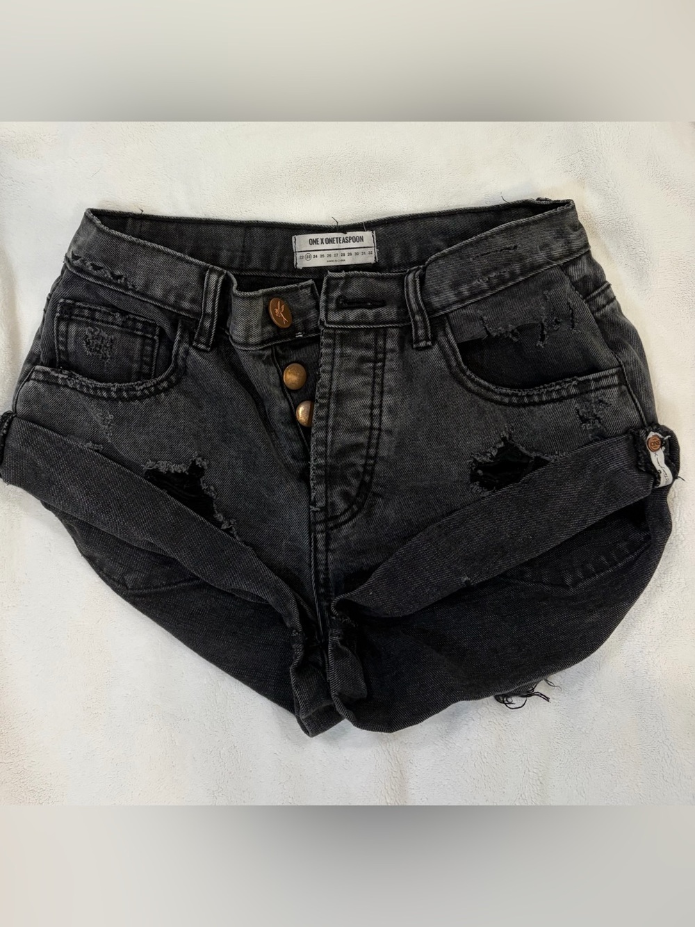 One Teaspoon Black Denim Shorts with Branded Waist Label
